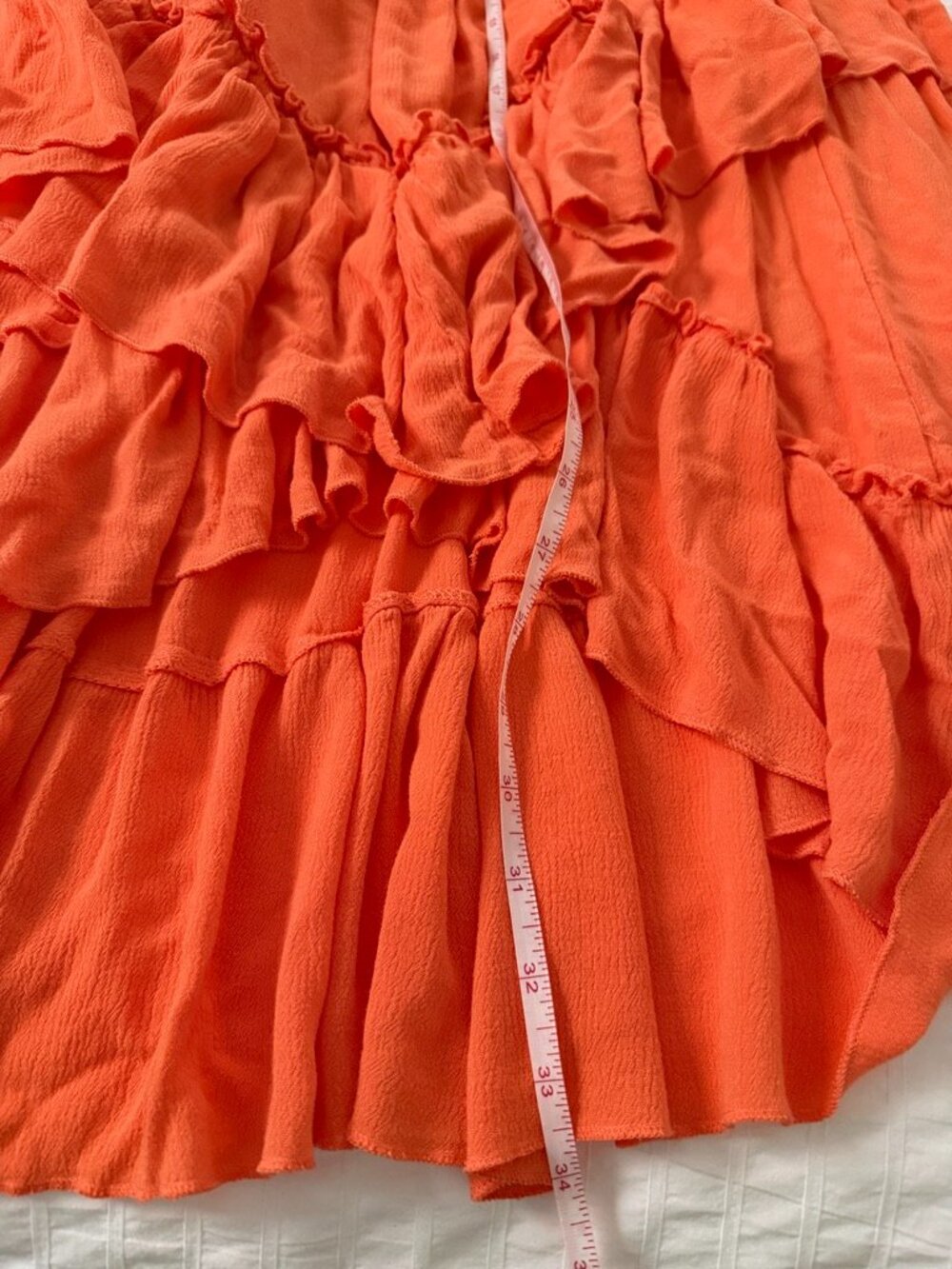 Strapless High-Low Ruffle Dress — Orange | S - Picture 7 of 7